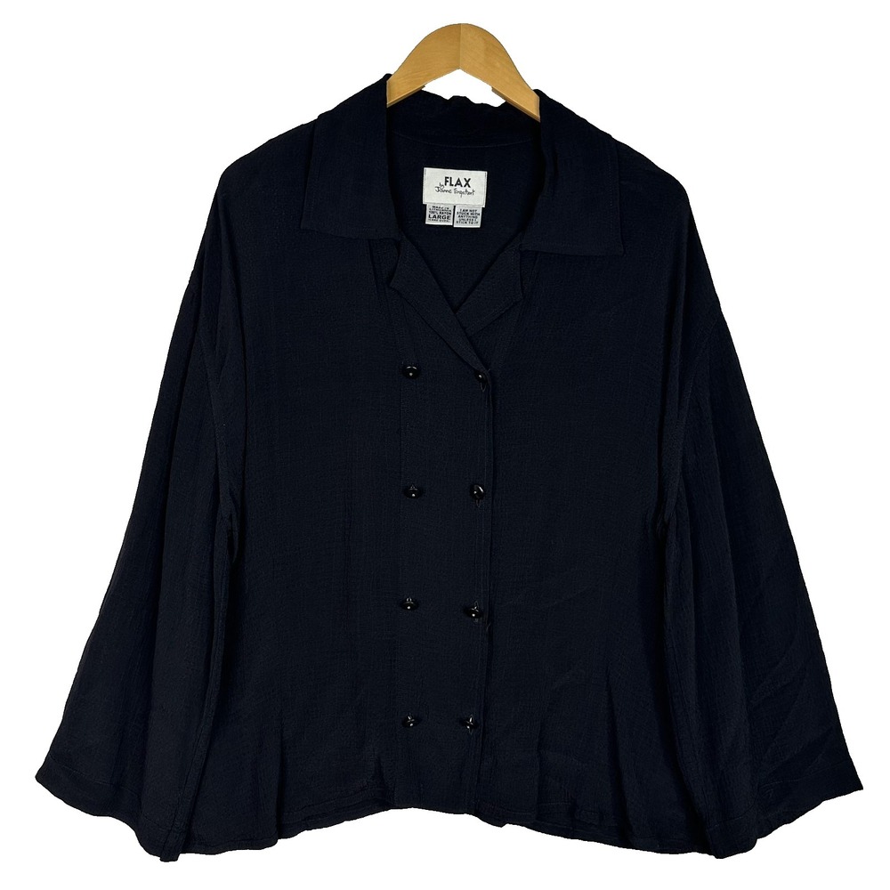 FLAX by Jeanne Engelhart Jacket Womens Black Double Breasted Rayon‎ Top